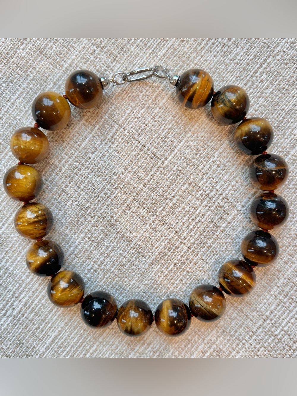 Tiger's Eye Beaded Statement Necklace Chunky 20mm Natural Gemstone 16"